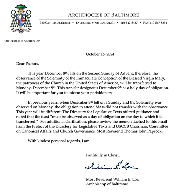 Immaculate Conception Holy Day of Obligation Shrine of the Sacred